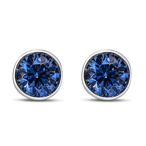 14K White Gold 1.0 Cttw Blue Lab Grown Diamond Screw-Back Classic Bezel Solitaire Stud Earrings (Blue Color, VS2-SI1 Clarity)-1