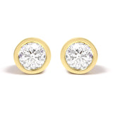 14K gold stud earrings with bezel-set round diamond stones thumbnail 1