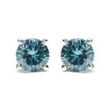 14K Gold 1/2 Cttw Aqua Blue Diamond Screw-Back 4-Prong Classic Stud Earrings (Color Treated, I2-I3)-1 thumbnail 2