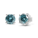14K Gold 1/2 Cttw Aqua Blue Diamond Screw-Back 4-Prong Classic Stud Earrings (Color Treated, I2-I3)-3 thumbnail 4