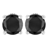 .925 Sterling Silver Round Brilliant-Cut Black Diamond Classic 4-Prong Stud Earrings with Screw Backs (Fancy Color-Enhanced, I2-I3 Clarity)-1 thumbnail 2