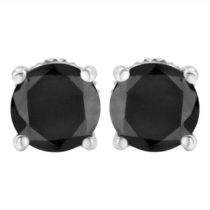 .925 Sterling Silver Round Brilliant-Cut Black Diamond Classic 4-Prong Stud Earrings with Screw Backs (Fancy Color-Enhanced, I2-I3 Clarity)-1