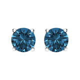 14K Gold Round Brilliant Cut Lab Grown Blue Diamond 4-Prong Classic Solitaire Stud Earrings with Pushbacks-1 thumbnail 2