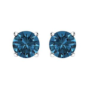 14K Gold Round Brilliant Cut Lab Grown Blue Diamond 4-Prong Classic Solitaire Stud Earrings with Pushbacks-1