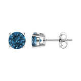 14K Gold Round Brilliant Cut Lab Grown Blue Diamond 4-Prong Classic Solitaire Stud Earrings with Pushbacks-3 thumbnail 4