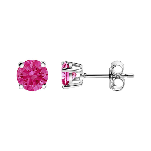 14K White Gold 1/2 Cttw Round Brilliant Cut Lab Grown Pink Diamond 4-Prong Classic Solitaire Earrings (Pink Color, VVS2-VS1 Clarity)