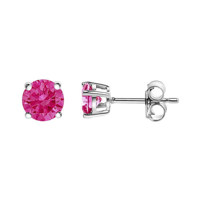14K White Gold 1/2 Cttw Round Brilliant Cut Lab Grown Pink Diamond 4-Prong Classic Solitaire Earrings (Pink Color, VVS2-VS1 Clarity)