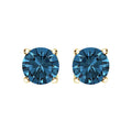 14K gold stud earrings with 2 round blue diamond stones in prong settings