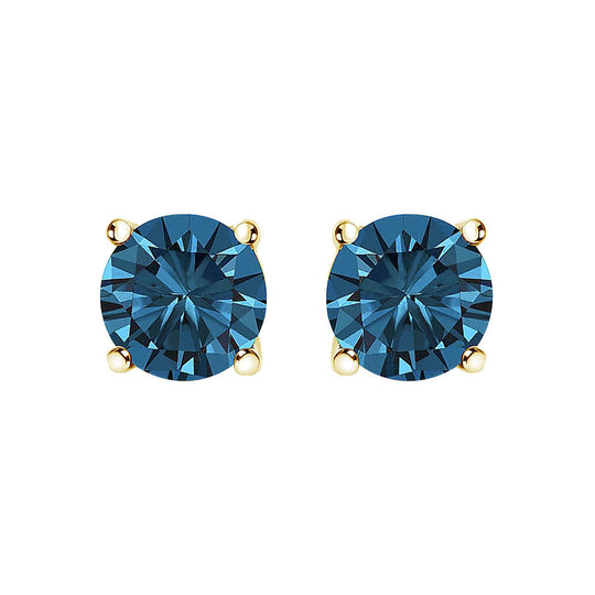 14K Gold Round Brilliant Cut Lab Grown Blue Diamond 4-Prong Classic Solitaire Stud Earrings with Pushbacks-0