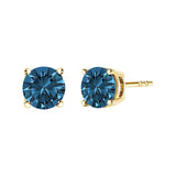 14K Gold Round Brilliant Cut Lab Grown Blue Diamond 4-Prong Classic Solitaire Stud Earrings with Pushbacks-2 thumbnail 3