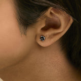 .925 Sterling Silver Round Brilliant-Cut Black Diamond Classic 4-Prong Stud Earrings with Screw Backs (Fancy Color-Enhanced, I2-I3 Clarity)-4 thumbnail 5
