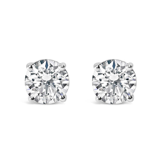 14K white gold stud earrings with 2 round diamond stones