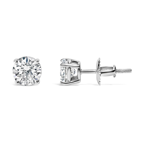 AGS Certified 14K White Gold 1.0 Cttw 4-Prong Set Brilliant Round-Cut Solitaire Diamond Push Back Stud Earrings (I-J Color, I1-I2 Clarity)