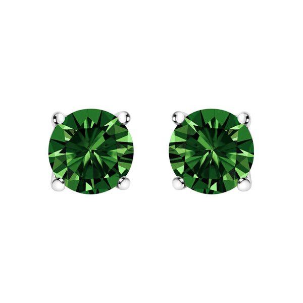 14K Gold Lab Grown Green Diamond Classic Solitaire Stud Earrings