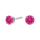 10K white gold stud earrings with 2 round pink diamond stones thumbnail 1