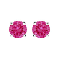 10K White Gold 1.0 Cttw Lab Created Round Brilliant Cut Pink Diamond Classic 4-Prong Solitaire Stud Earrings (Fancy Pink Color, VVS2-VS1 Clarity)