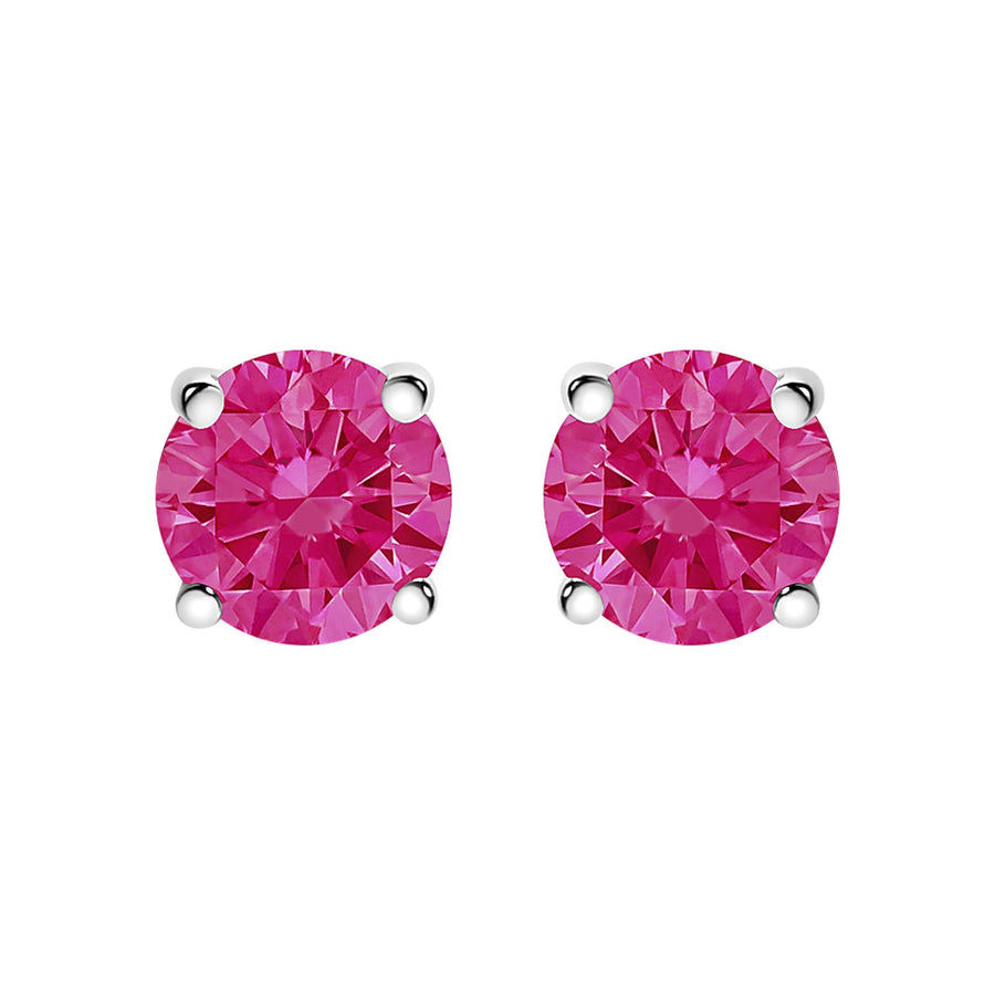 10K White Gold 1.0 Cttw Lab Created Round Brilliant Cut Pink Diamond Classic 4-Prong Solitaire Stud Earrings (Fancy Pink Color, VVS2-VS1 Clarity)