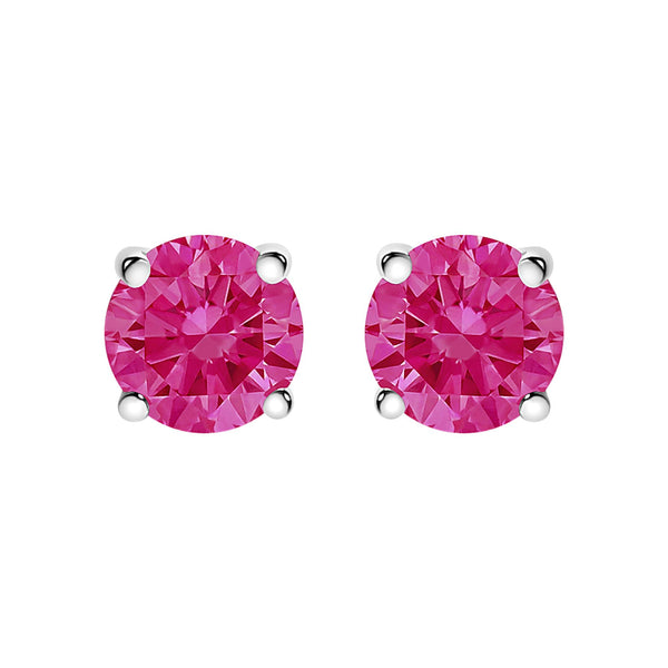 10K White Gold 1.0 Cttw Lab Created Round Brilliant Cut Pink Diamond Classic 4-Prong Solitaire Stud Earrings (Fancy Pink Color, VVS2-VS1 Clarity)