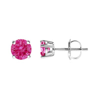 10K White Gold 1.0 Cttw Lab Created Round Brilliant Cut Pink Diamond Classic 4-Prong Solitaire Stud Earrings (Fancy Pink Color, VVS2-VS1 Clarity)