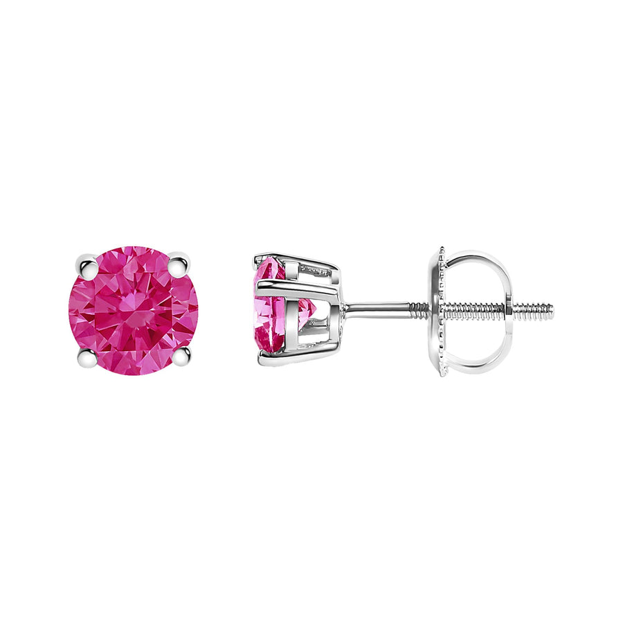 10K White Gold 1.0 Cttw Lab Created Round Brilliant Cut Pink Diamond Classic 4-Prong Solitaire Stud Earrings (Fancy Pink Color, VVS2-VS1 Clarity)