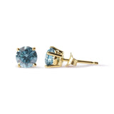14K Yellow Gold 1.0 Cttw Treated Aqua Blue Diamond Classic Solitaire Stud Earrings (Aqua Blue Color, I2-I3 Clarity)-3 thumbnail 4