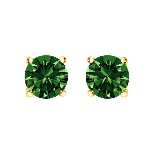 14K Gold Lab Grown Green Diamond Classic Solitaire Stud Earrings
