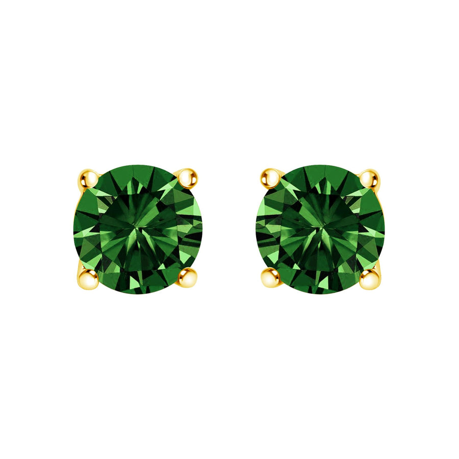 14K Gold Lab Grown Green Diamond Classic Solitaire Stud Earrings