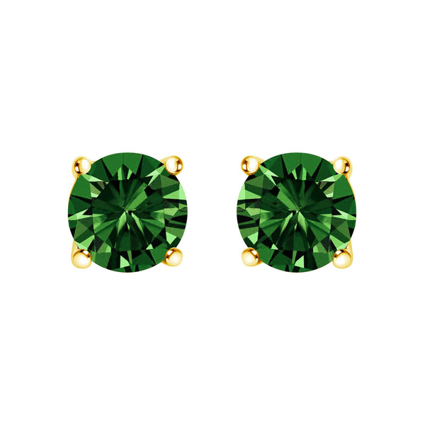 14K Gold Lab Grown Green Diamond Classic Solitaire Stud Earrings