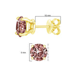 14K Yellow Gold 1.00 Cttw Round Brilliant Cut Lab Grown Pink Diamond 4-Prong Classic Solitaire Earrings (Pink Color, VVS2-VS1 Clarity)-4 thumbnail 5