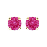 14K Yellow Gold 1.00 Cttw Round Brilliant Cut Lab Grown Pink Diamond 4-Prong Classic Solitaire Earrings (Pink Color, VVS2-VS1 Clarity)-1 thumbnail 2