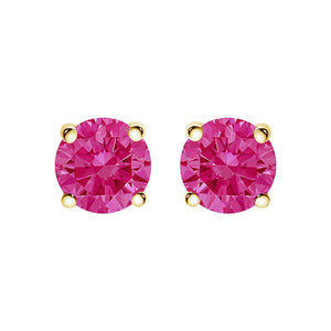 14K Yellow Gold 1.00 Cttw Round Brilliant Cut Lab Grown Pink Diamond 4-Prong Classic Solitaire Earrings (Pink Color, VVS2-VS1 Clarity)-1