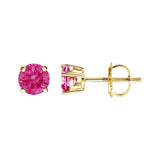 14K Yellow Gold 1.00 Cttw Round Brilliant Cut Lab Grown Pink Diamond 4-Prong Classic Solitaire Earrings (Pink Color, VVS2-VS1 Clarity)-3 thumbnail 4