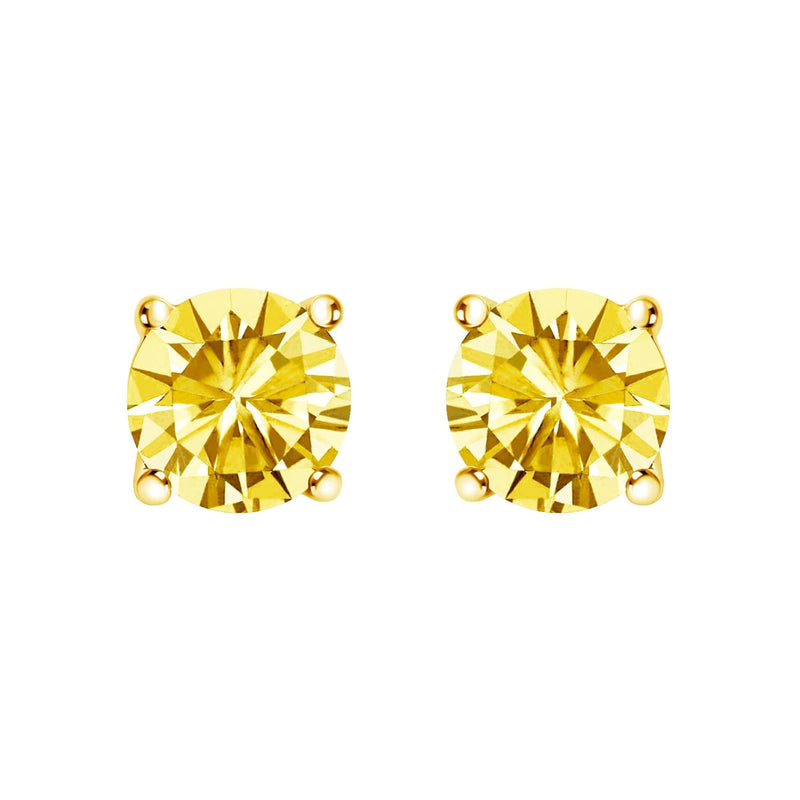 14K Gold Lab Grown Yellow Diamond Solitaire Stud Earrings-4