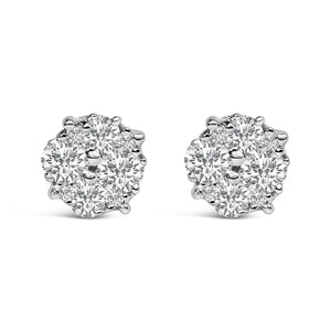 .925 Sterling Silver 1/2 cttw Prong Set Round-Cut Diamond Cluster Stud Earring (I-J Color, I2-I3 Clarity)-1