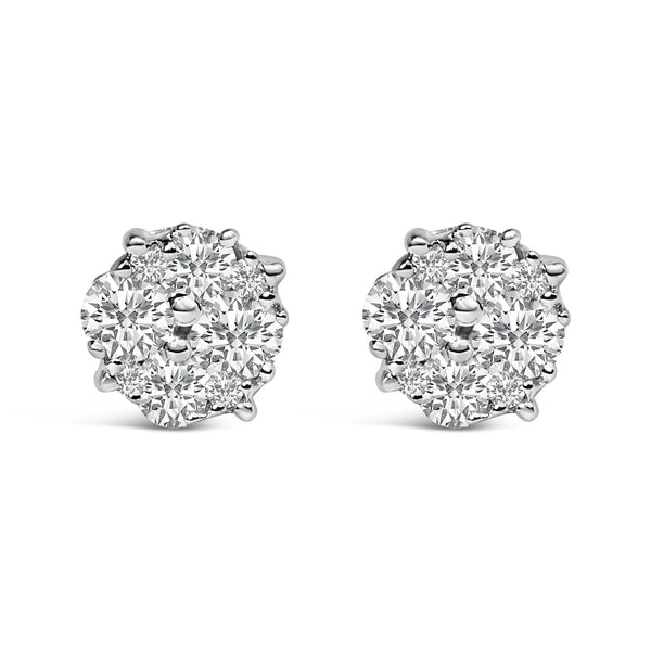 .925 Sterling Silver 1/2 cttw Prong Set Round-Cut Diamond Cluster Stud Earring (I-J Color, I2-I3 Clarity)