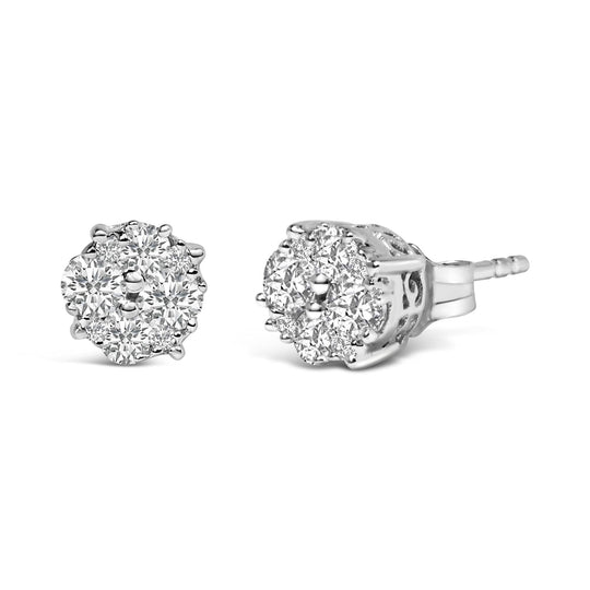 .925 Sterling Silver 1/2 cttw Prong Set Round-Cut Diamond Cluster Stud Earring (I-J Color, I2-I3 Clarity)-0