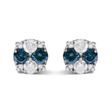 .925 Sterling Silver 2.0 Cttw Blue Diamond Composite Cluster Stud Earring-0 thumbnail 1