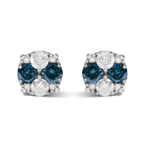 .925 Sterling Silver 2.0 Cttw Blue Diamond Composite Cluster Stud Earring
