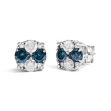 .925 Sterling Silver 2.0 Cttw Blue Diamond Composite Cluster Stud Earring-1 thumbnail 2