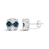 .925 Sterling Silver 2.0 Cttw Blue Diamond Composite Cluster Stud Earring-3 thumbnail 4