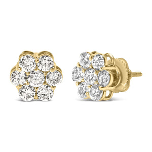 14K White Gold 1 1/2 cttw Prong Set Round-Cut Diamond Floral Cluster Stud Earrings (I-J Color, SI1-SI2 Clarity)-1