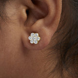 14K White Gold 1 1/2 cttw Prong Set Round-Cut Diamond Floral Cluster Stud Earrings (I-J Color, SI1-SI2 Clarity)-2 thumbnail 3