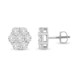 14K White Gold 3 cttw Prong Set Round-Cut Diamond Floral Cluster Stud Earring (I-J Color, SI1-SI2 Clarity)-1 thumbnail 2