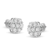14K White Gold 3 cttw Prong Set Round-Cut Diamond Floral Cluster Stud Earring (I-J Color, SI1-SI2 Clarity)-3 thumbnail 4