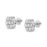 14K White Gold 3 cttw Prong Set Round-Cut Diamond Floral Cluster Stud Earring (I-J Color, SI1-SI2 Clarity)-4 thumbnail 5