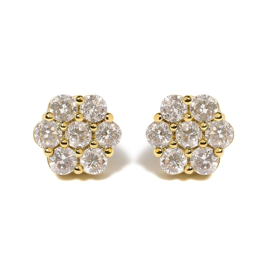 14K White Gold 3 cttw Prong Set Round-Cut Diamond Floral Cluster Stud Earring (I-J Color, SI1-SI2 Clarity)
