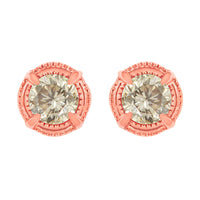 .925 Sterling Silver Round Brilliant Cut Diamond Solitaire Milgrain Stud Earrings