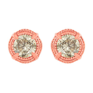 .925 Sterling Silver Round Brilliant Cut Diamond Solitaire Milgrain Stud Earrings-1