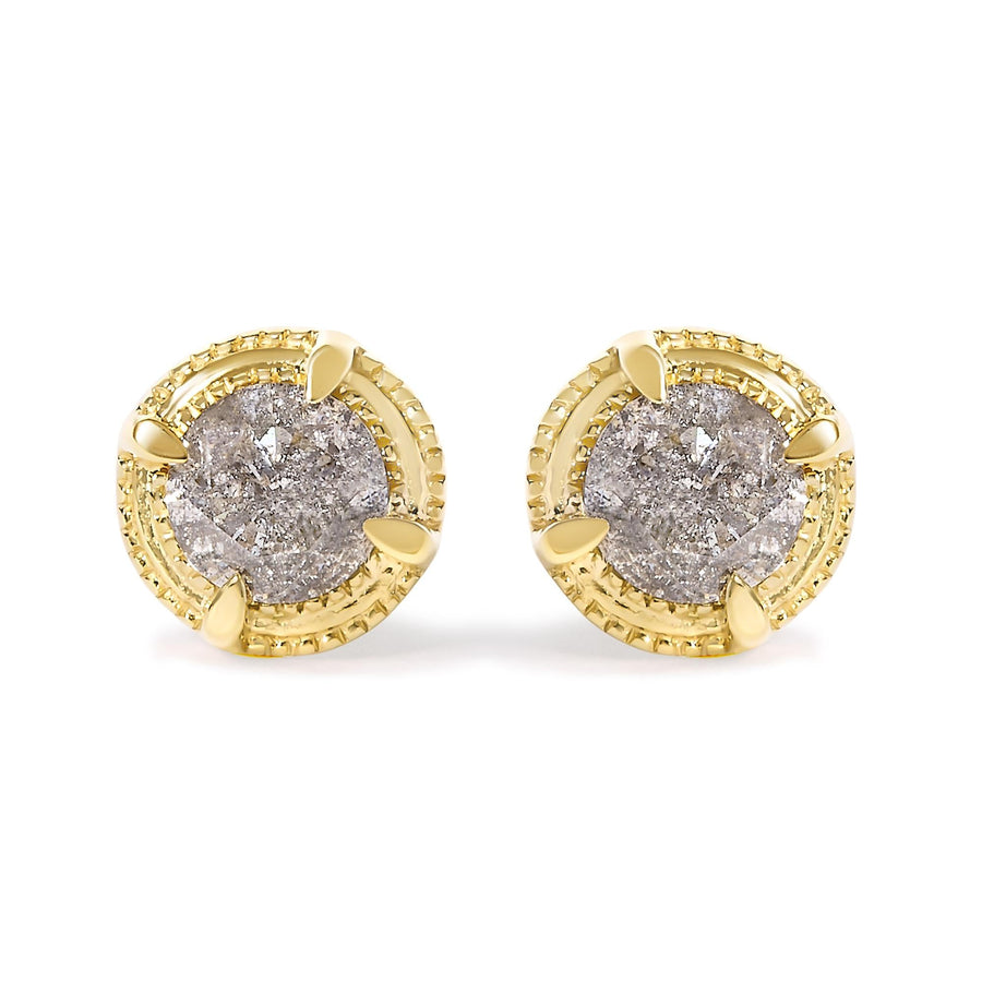 .925 Sterling Silver Round Brilliant Cut Diamond Solitaire Milgrain Stud Earrings