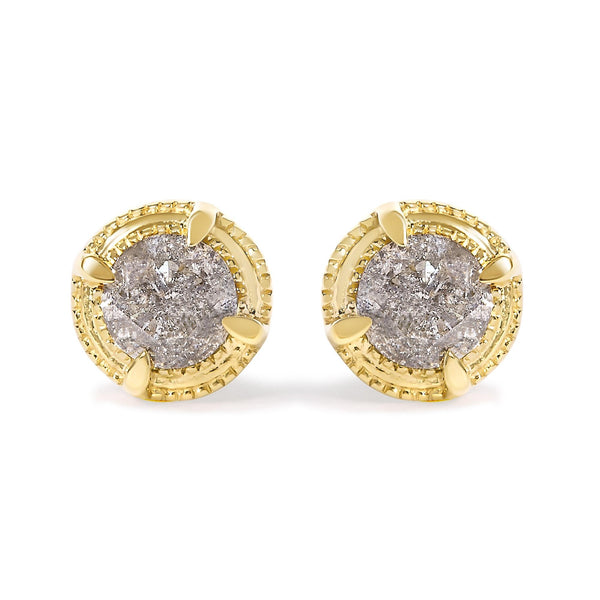 .925 Sterling Silver Round Brilliant Cut Diamond Solitaire Milgrain Stud Earrings